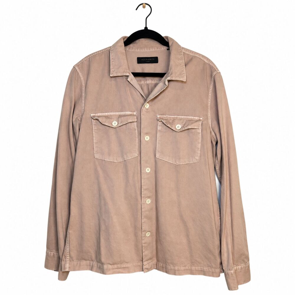 AllSaints Spotter LS Shirt Mens Large Pink Cotton Military Utility Overshirt